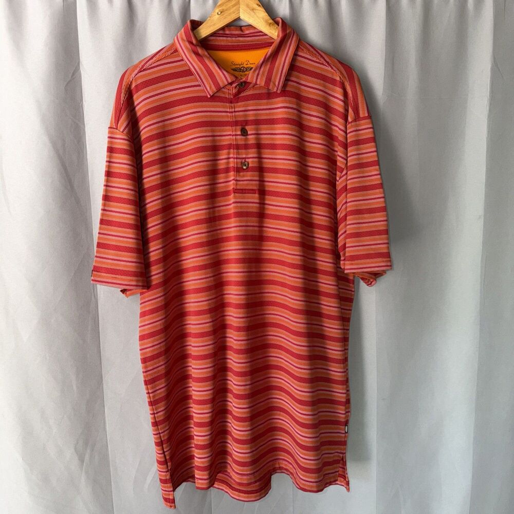 Straight Down Shirt Mens Extra Large Red/Orange Striped Performance Golf Polo